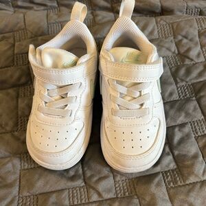 Nike Kids White Sneakers with Green Accents